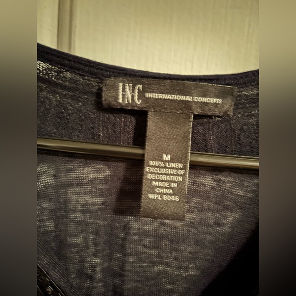 INC. International Concepts Black 100% Linen Beaded Long Sleeve Top - Picture 2 of 2